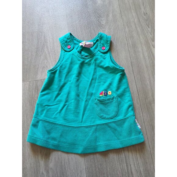 Vtg 90s Gymboree Baby Girls Turquoise Dress X-Small Floral Embroidery 0-3m - Picture 1 of 4